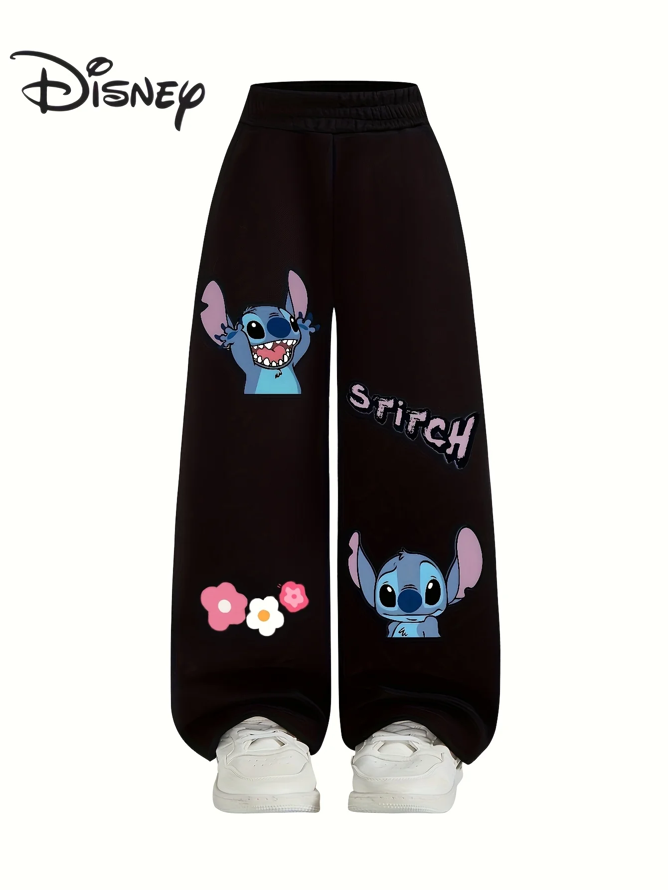 Disney Stitch Patterned Kids Straight Leg Knit Trousers Unisex Comfortable Elastic Waist Fashionable Y2K Style.02