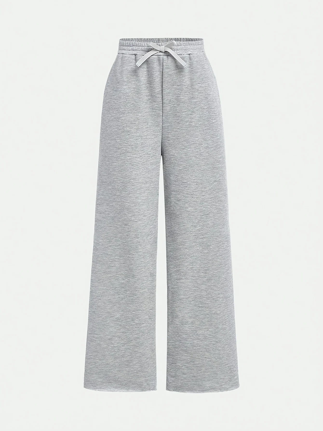 【2-piece set】 Fashionable and versatile girls' black and grey combination knitted fabric loose casual wide-leg pants - Image 2