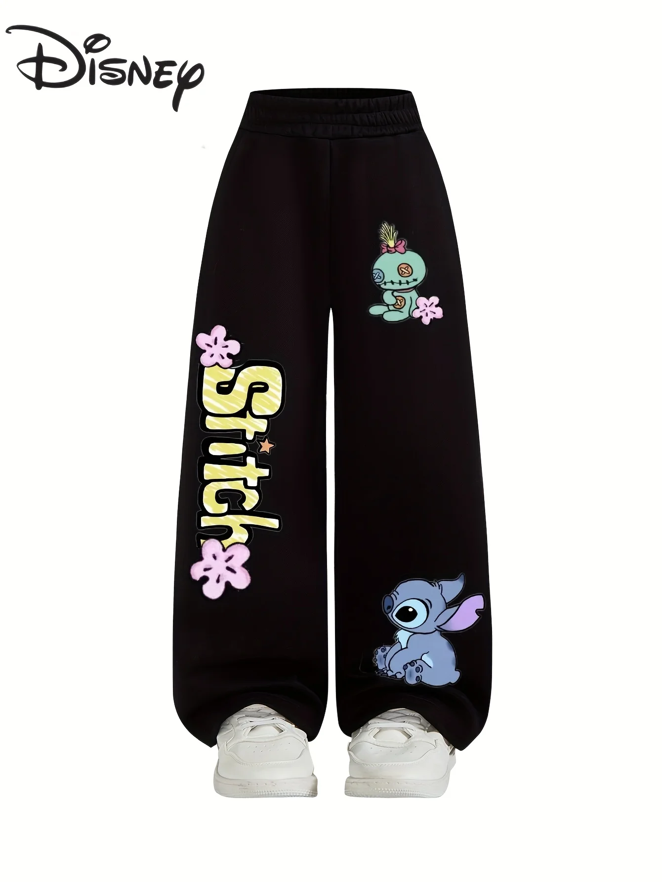 Disney Stitch Patterned Kids Straight Leg Knit Trousers Unisex Comfortable Elastic Waist Fashionable Y2K Style.04